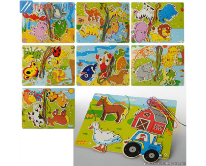 Игра дерев. Шнуровка МD 0916 (8 видов) в кульке 30*22см