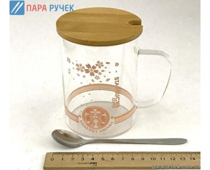 Чашка с крышкой и ложкой 450мл Starbukcs glass (84873)