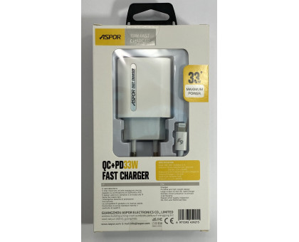 Зарядка Aspor A806 33W + кабель Type-C - Lightning