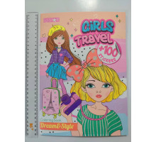 Розмальовка А4 глітер + 100 наліпок, 28 стор. "Girls' Travel" РМ-88